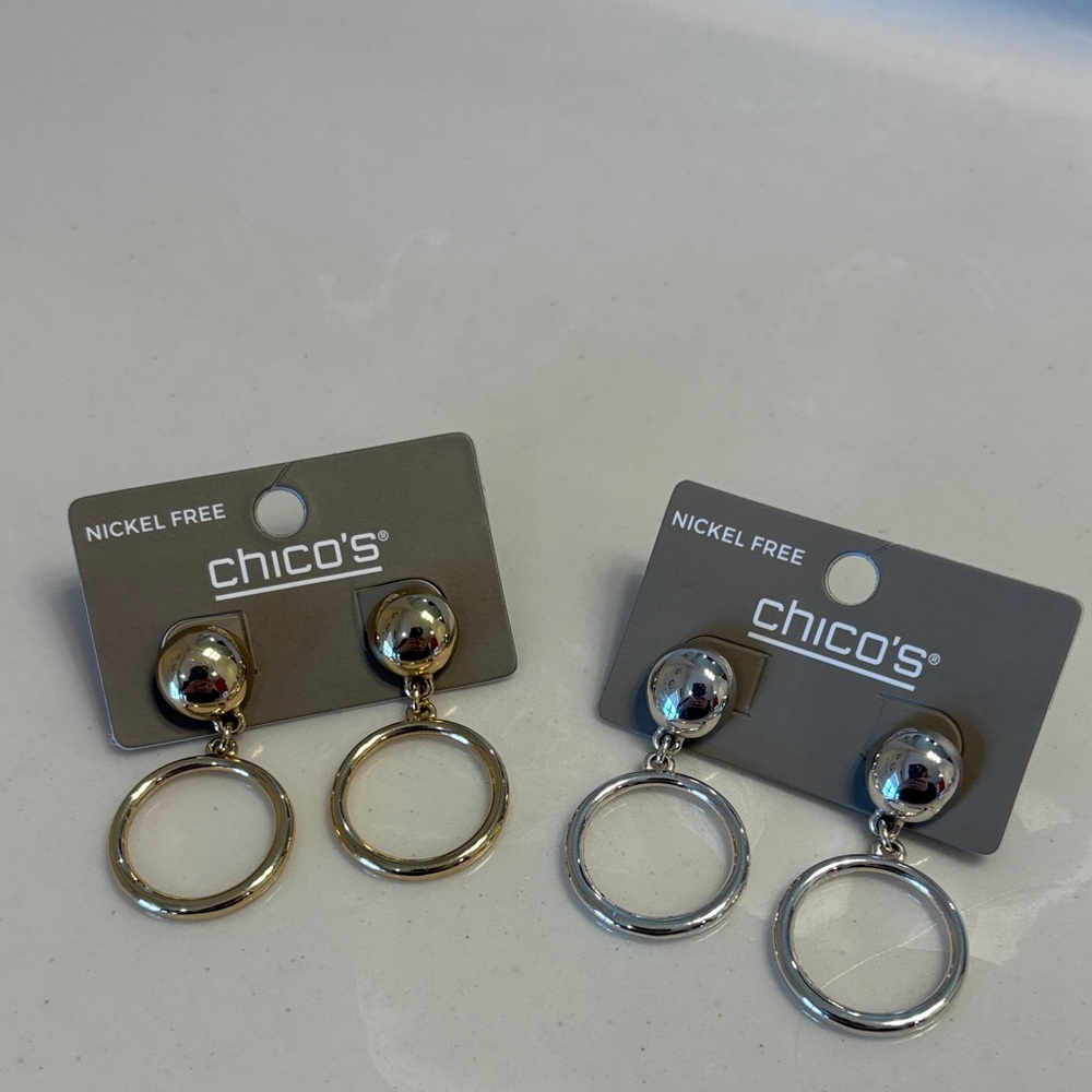 Chico's Mixed Metal Dangle Hoop Earrings - Gold & Silver